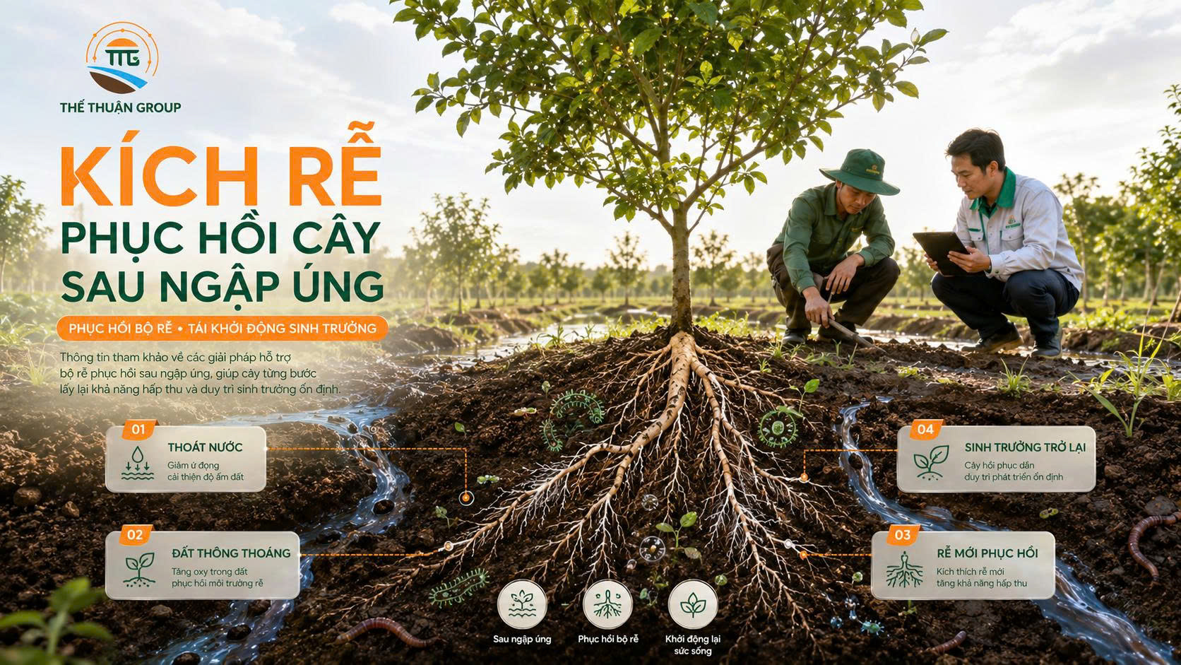 Kích rễ phục hồi cây sau ngập úng