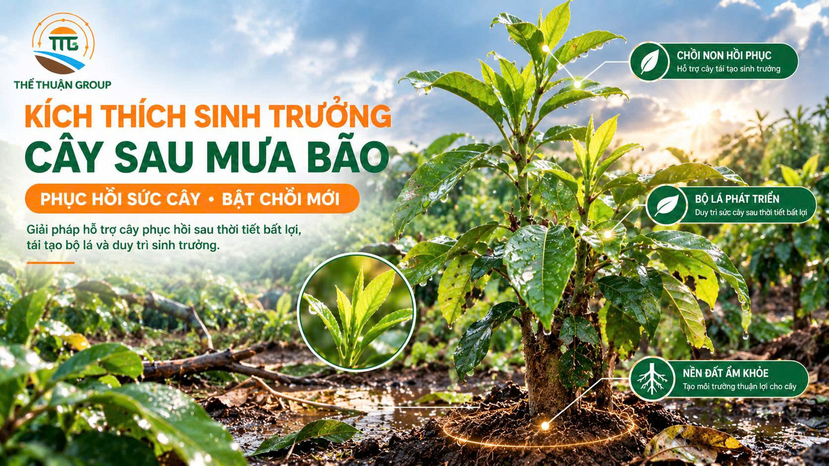 Kích thích sinh trưởng cây sau mưa bão